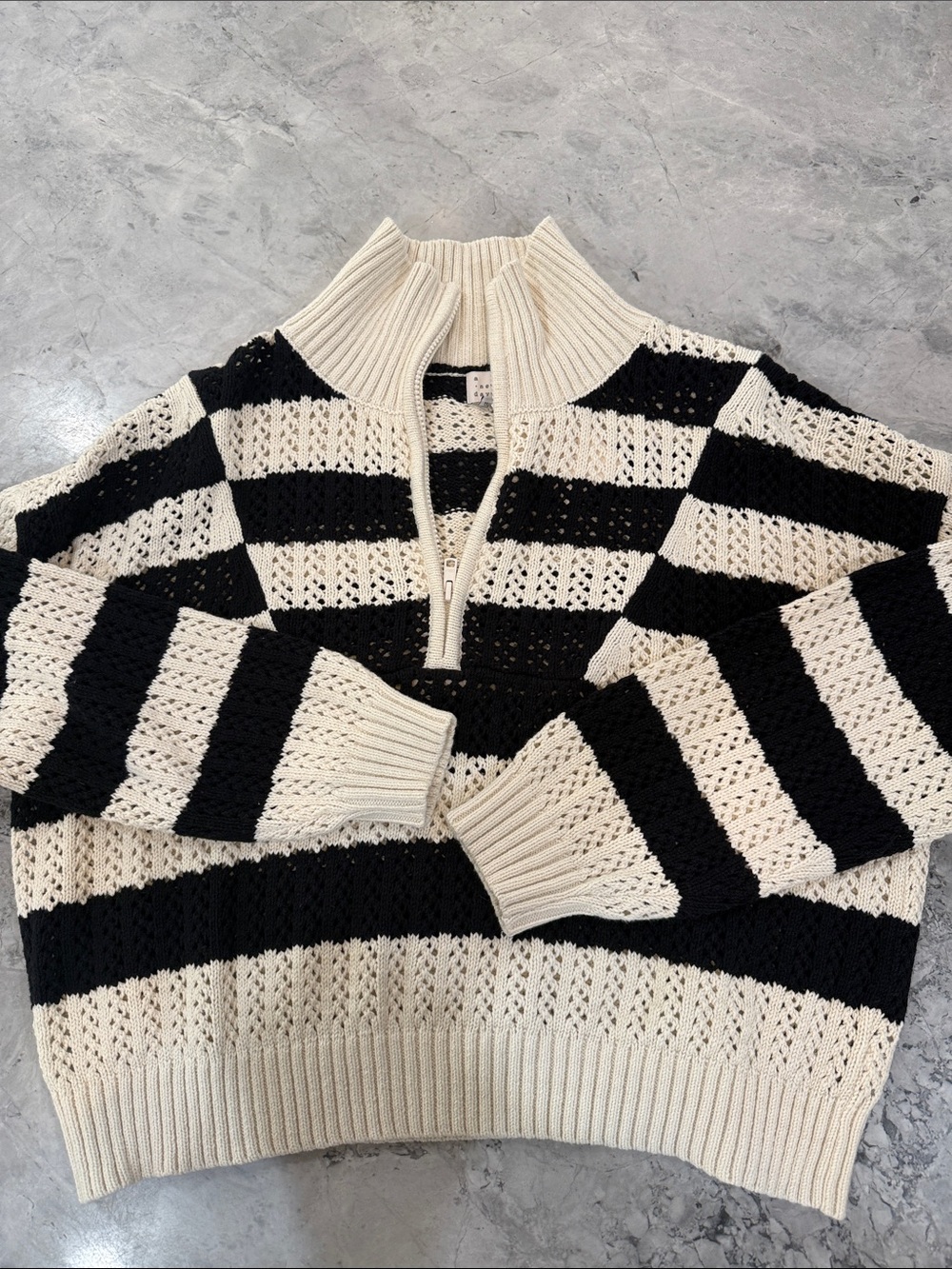 a new day Black and Cream Striped Half-Zip Sweater